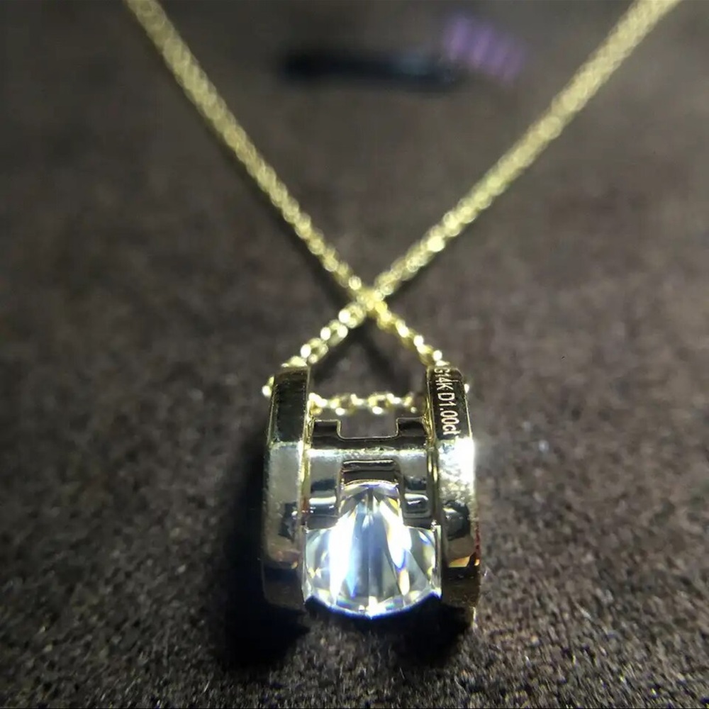 14kt solid yellow gold necklace with diamond lab made 1 carat total weight - Picture 3 of 5